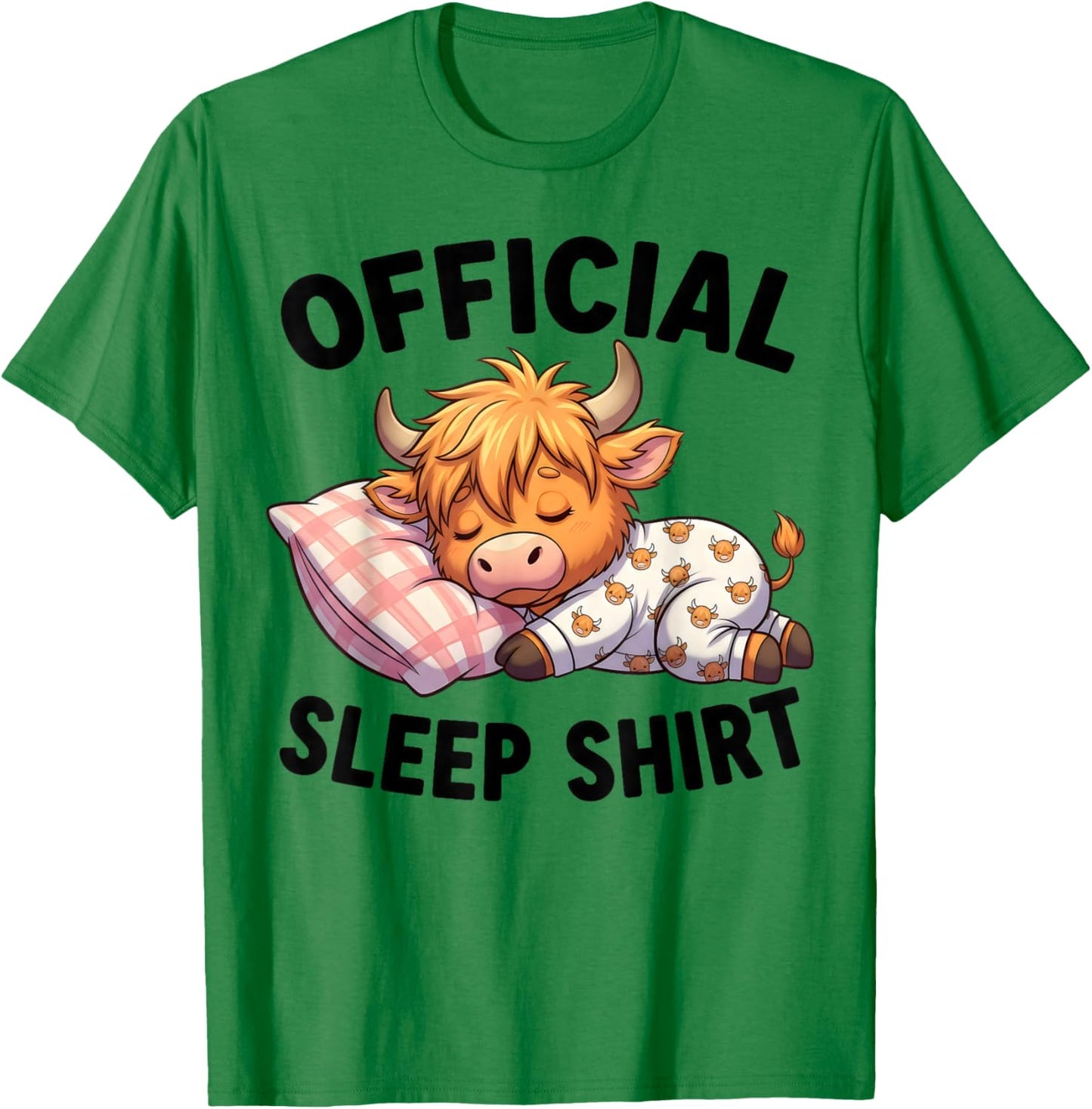 Kawaii Sleeping Highland Cow Official Sleepshirt Nightgown T-Shirt - T-Shirt | Irish Green