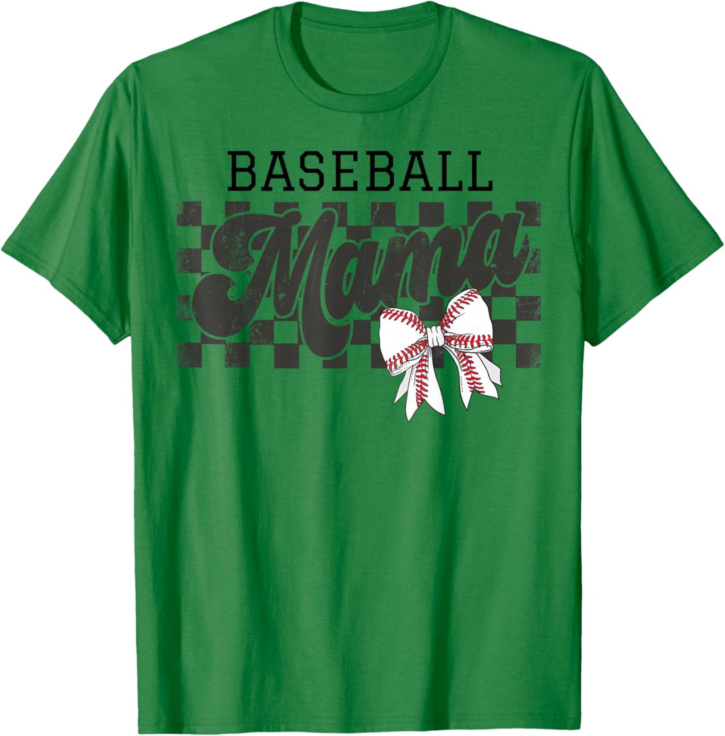 Retro Baseball Mama Checkered Baseball For Mom Mother's Day T-Shirt - T-Shirt | Irish Green