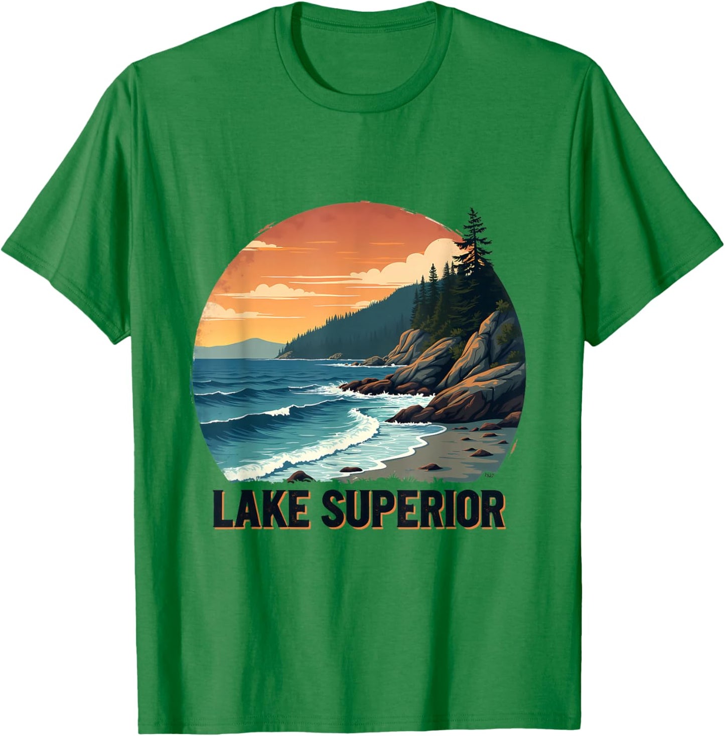Lake Superior Scenic Nature Artwork T-Shirt - T-Shirt | Irish Green