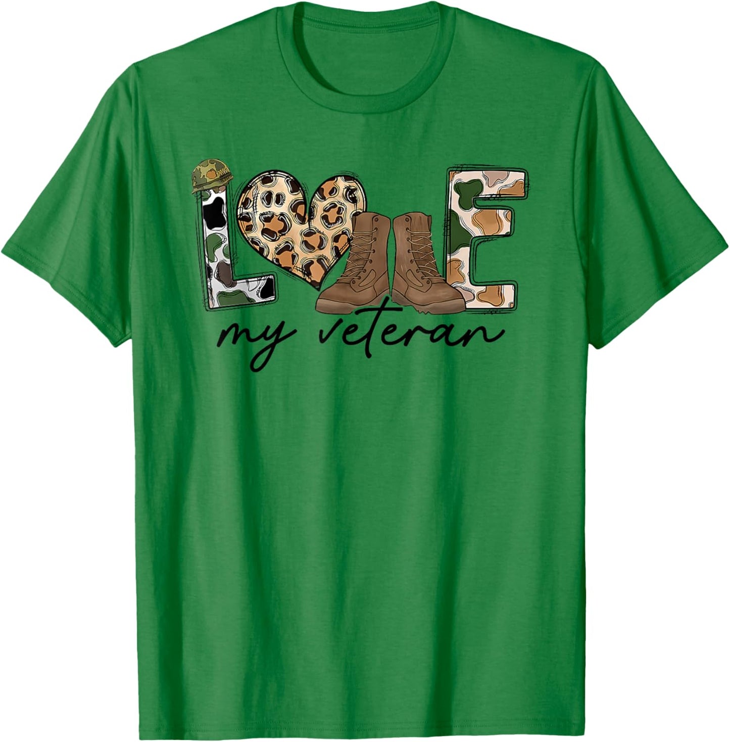 I Love My Veteran Camouflage USA Flag Military T-Shirt - T-Shirt | Irish Green