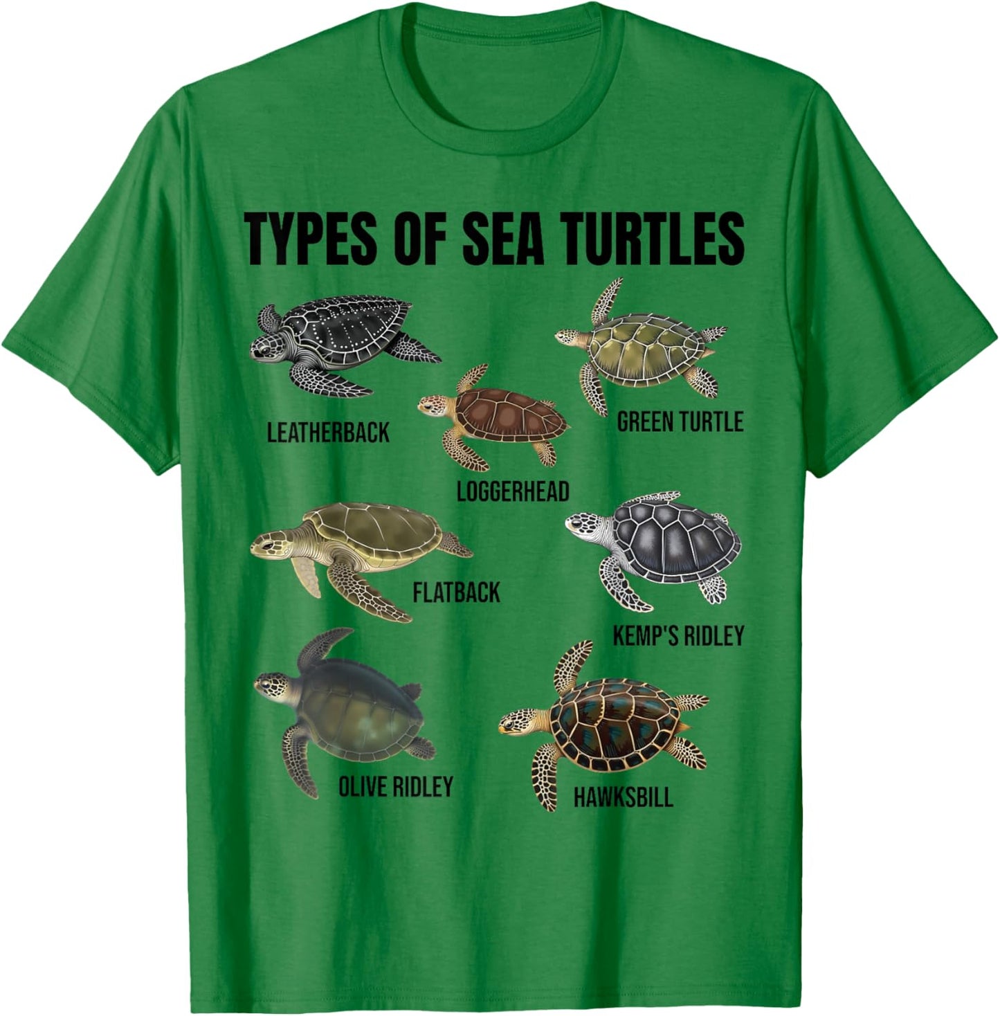 Types of Sea Turtles Marine Turtle Species Educational Chart T-Shirt - T-Shirt | Irish Green