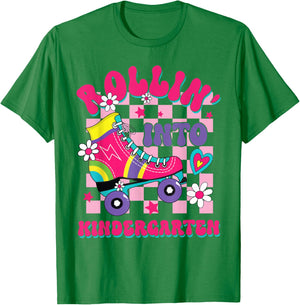 Rolling Into Kindergarten Girl Roller Skate Toddler Kids T-Shirt - T-Shirt | Irish Green
