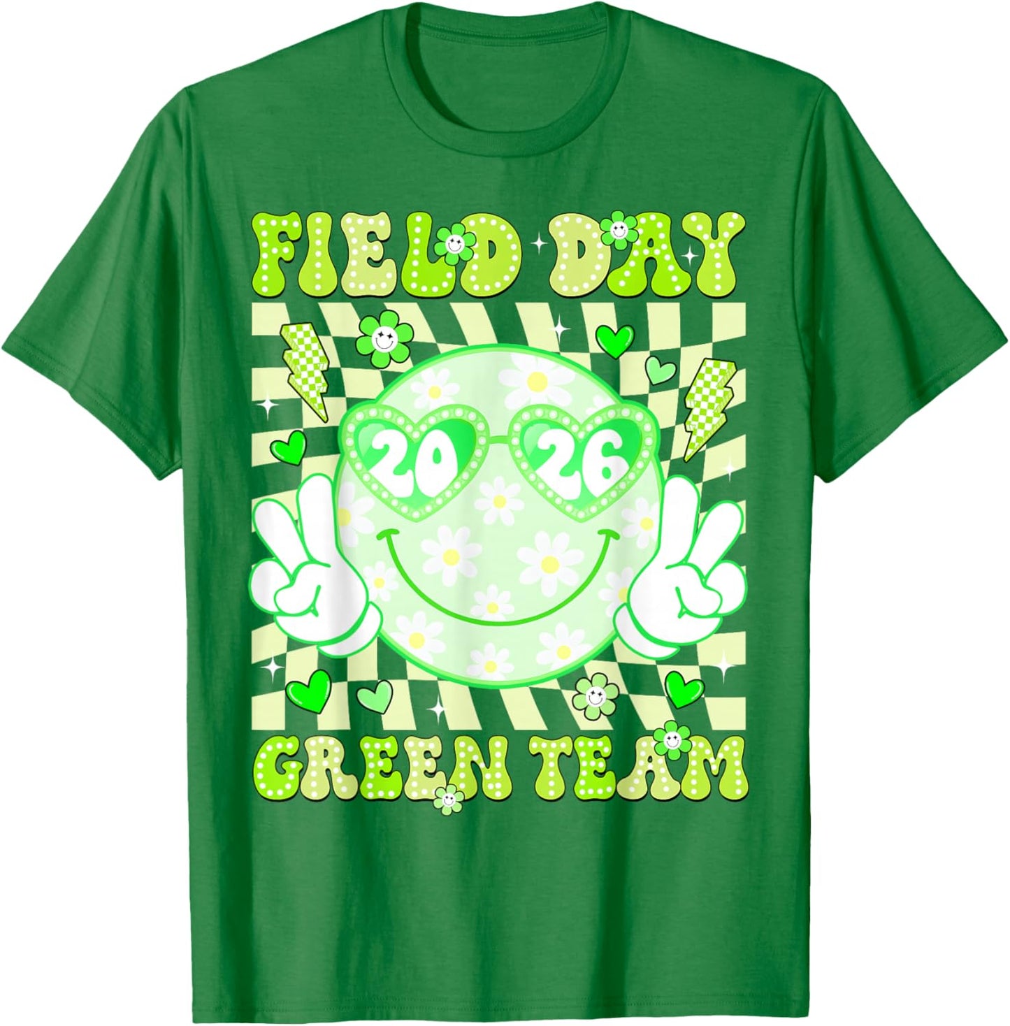 Field Day Green Team 2026 Smile Face Sunglasses Kids Teacher T-Shirt - T-Shirt | Irish Green