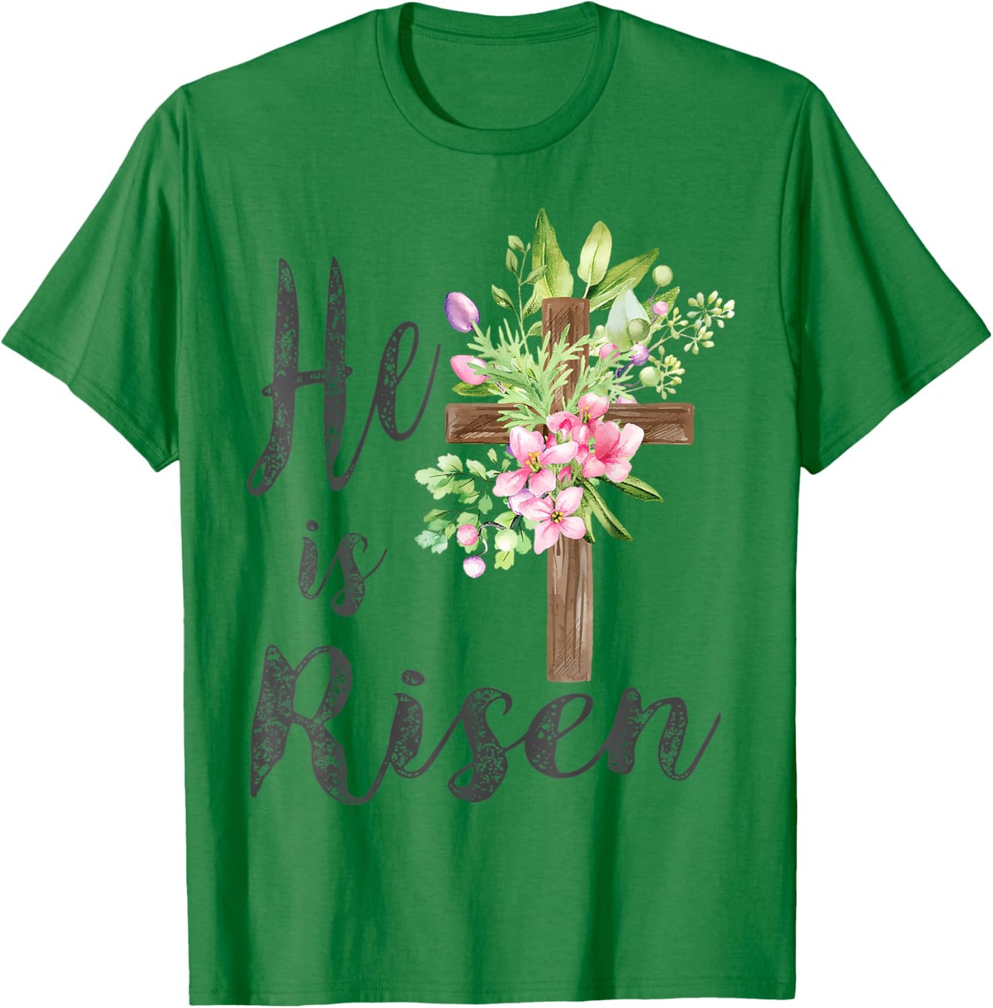 He is Risen Jesus Christian Easter Floral Wreath Women Girls T-Shirt - T-Shirt | Irish Green