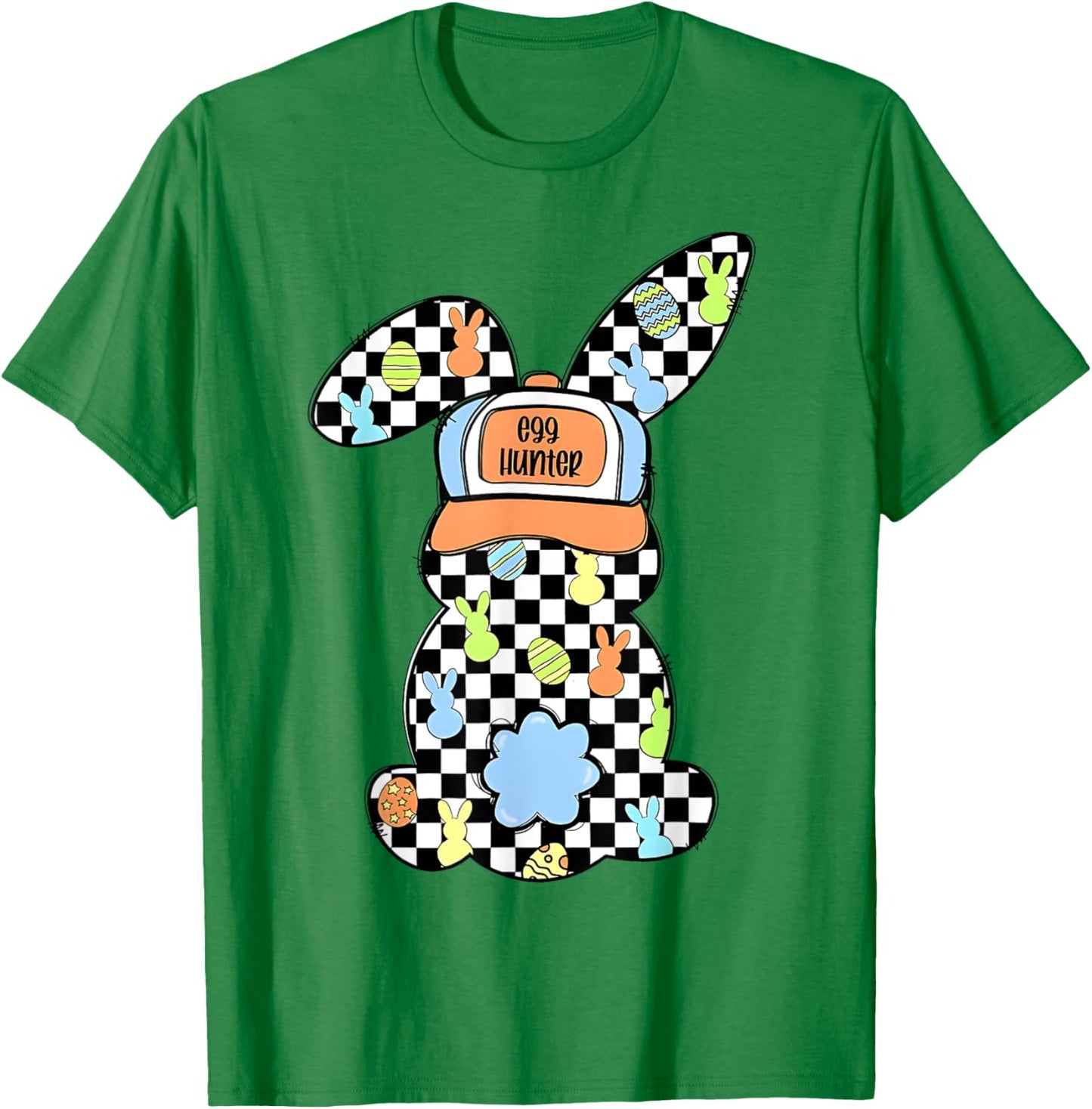 Checkered Bunny Easter Day Coquette Bows Rabbit Happy Easter T-Shirt - T-Shirt | Irish Green
