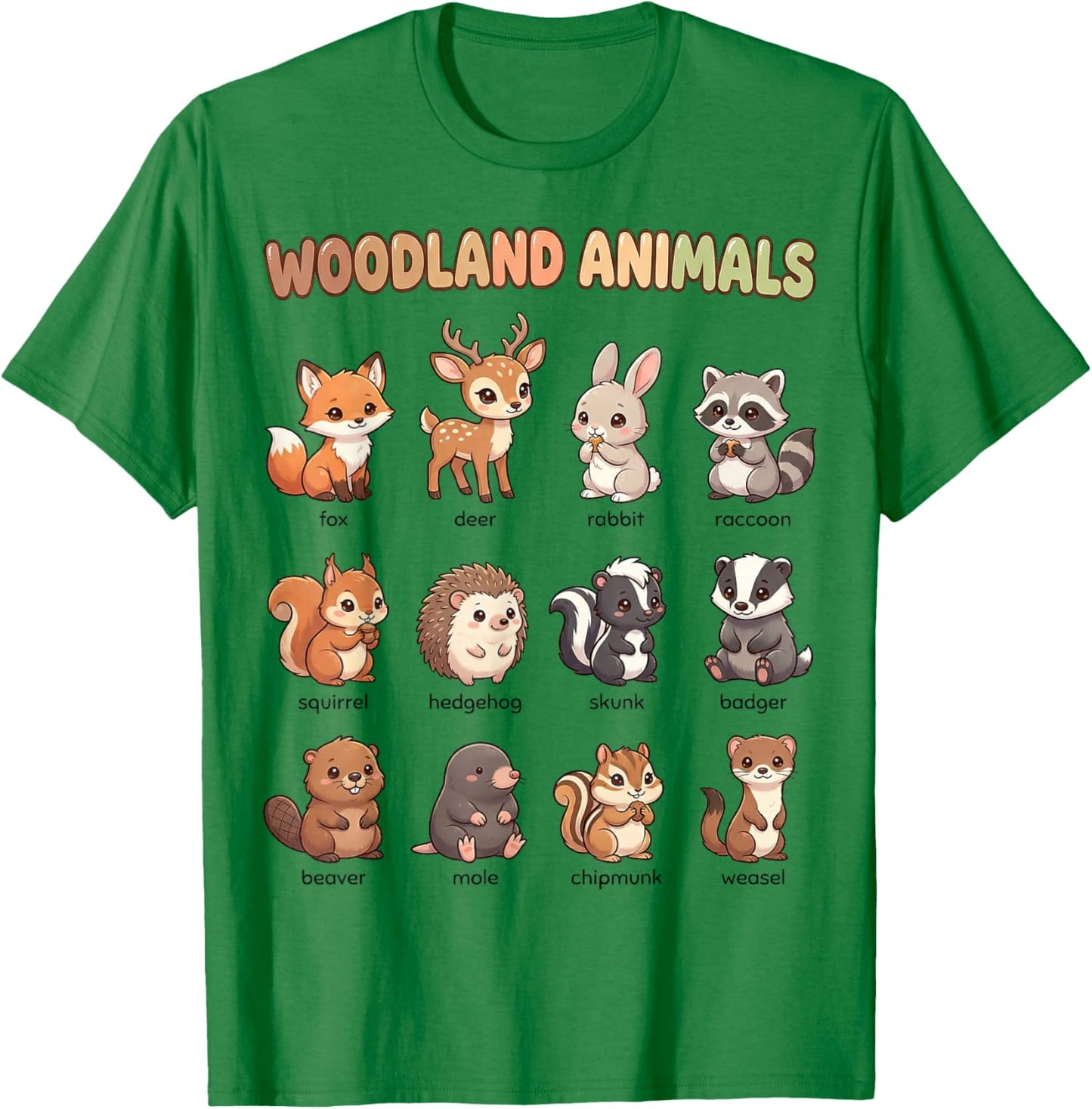 Woodland Animals Chart for Kids Forest Animal Learning T-Shirt - T-Shirt | Irish Green