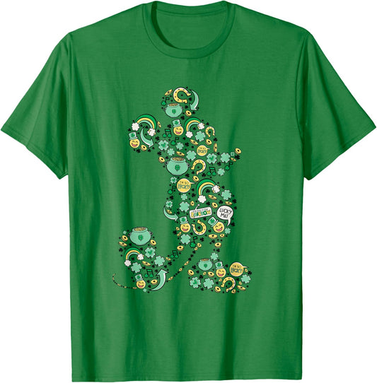 NEW Disney Mickey St. Patrick's Day Lucky Icons Silhouette T-Shirt - T-Shirt | Irish Green