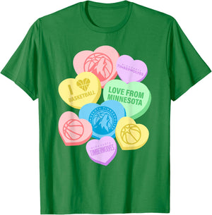 NBA Minnesota Timberwolves Valentine's Day Candy Hearts T-Shirt - T-Shirt | Irish Green