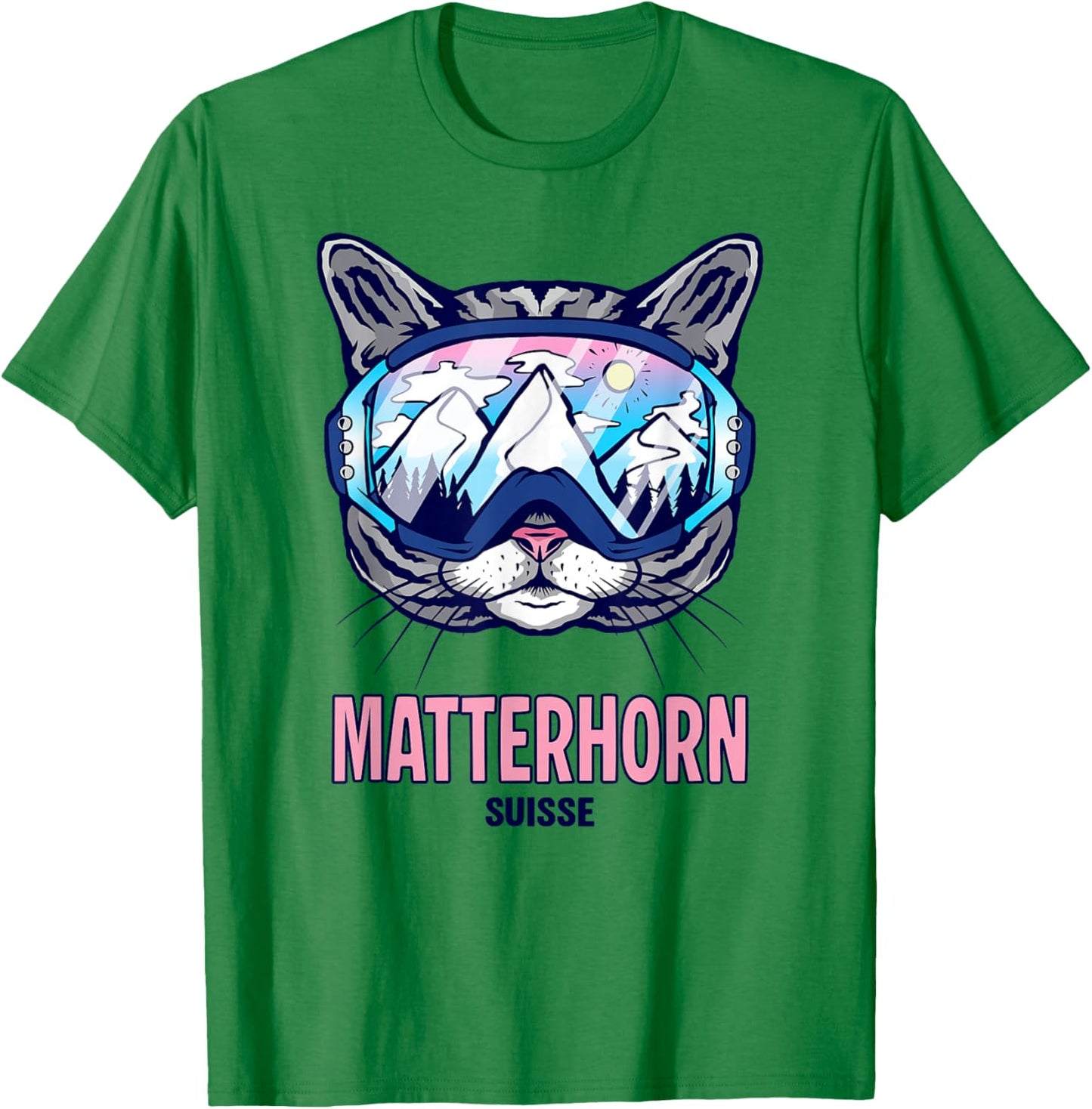 Cat Ski Goggles Mountain Panorama Matterhorn T-Shirt - T-Shirt | Irish Green