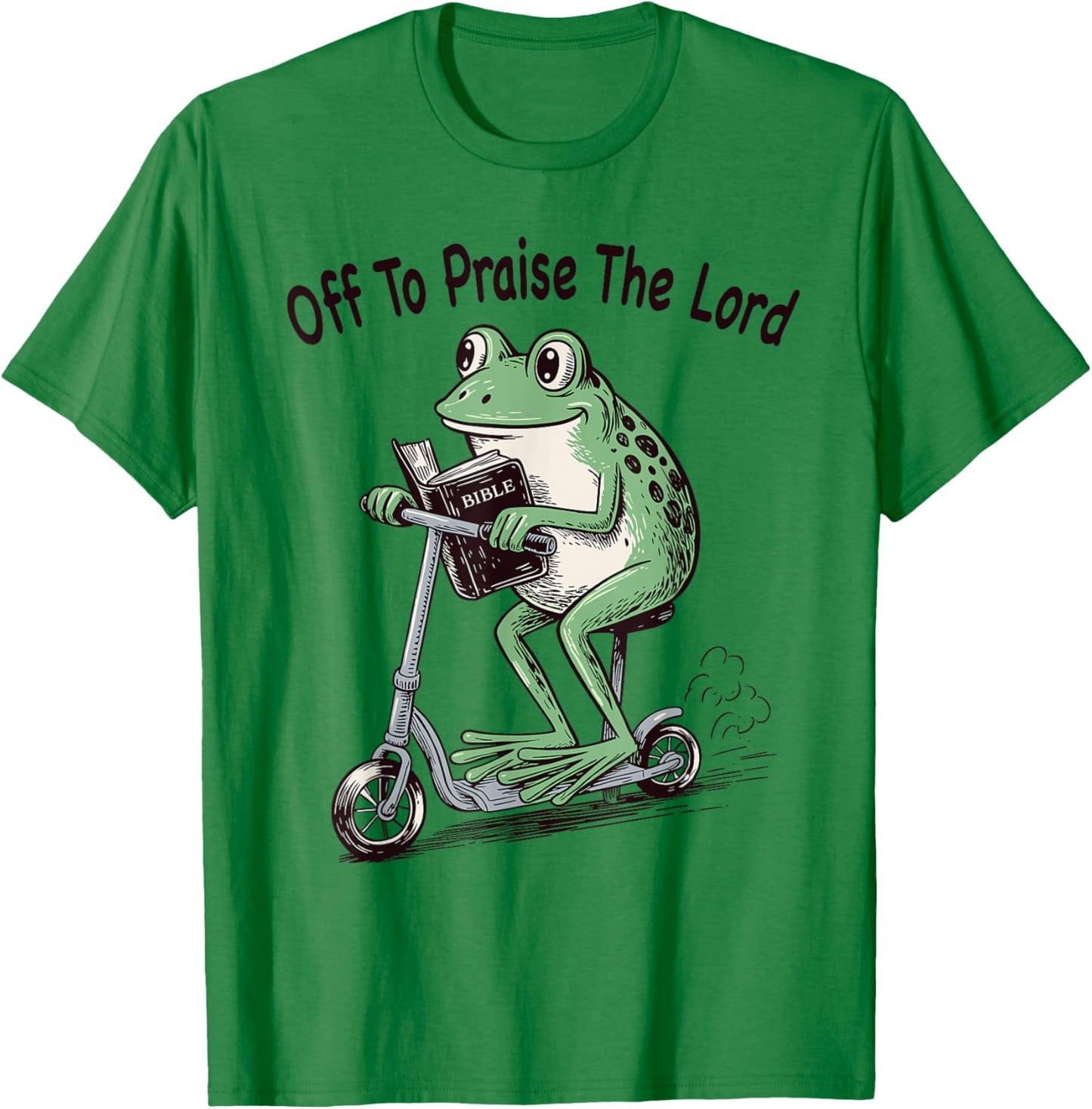 Off to Praise The Lord Frog Humor Funny Christian Meme T-Shirt - T-Shirt | Irish Green