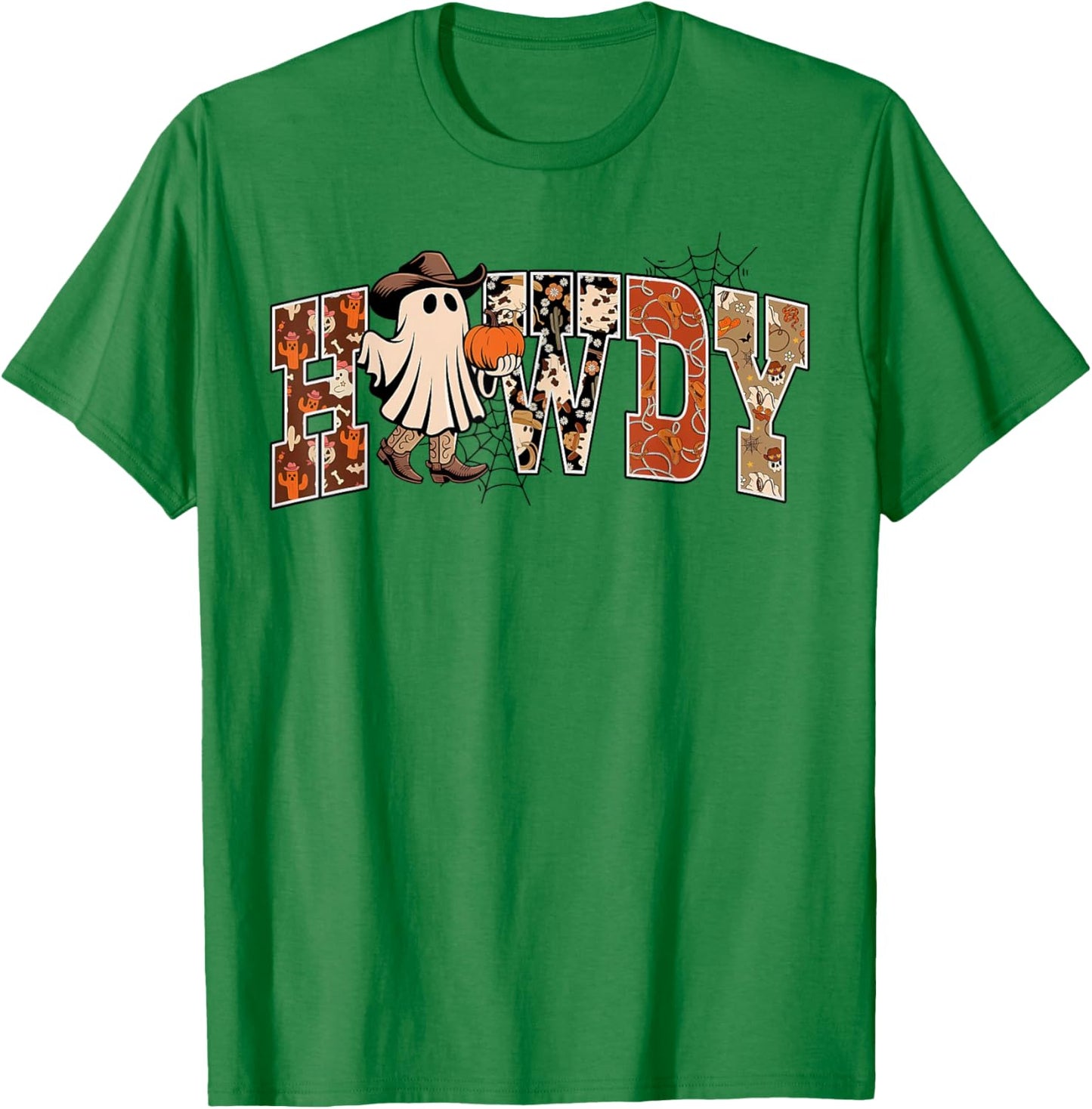 Western Ghost Howdy Halloween Cowboy Boots Spooky Season T-Shirt - T-Shirt | Irish Green