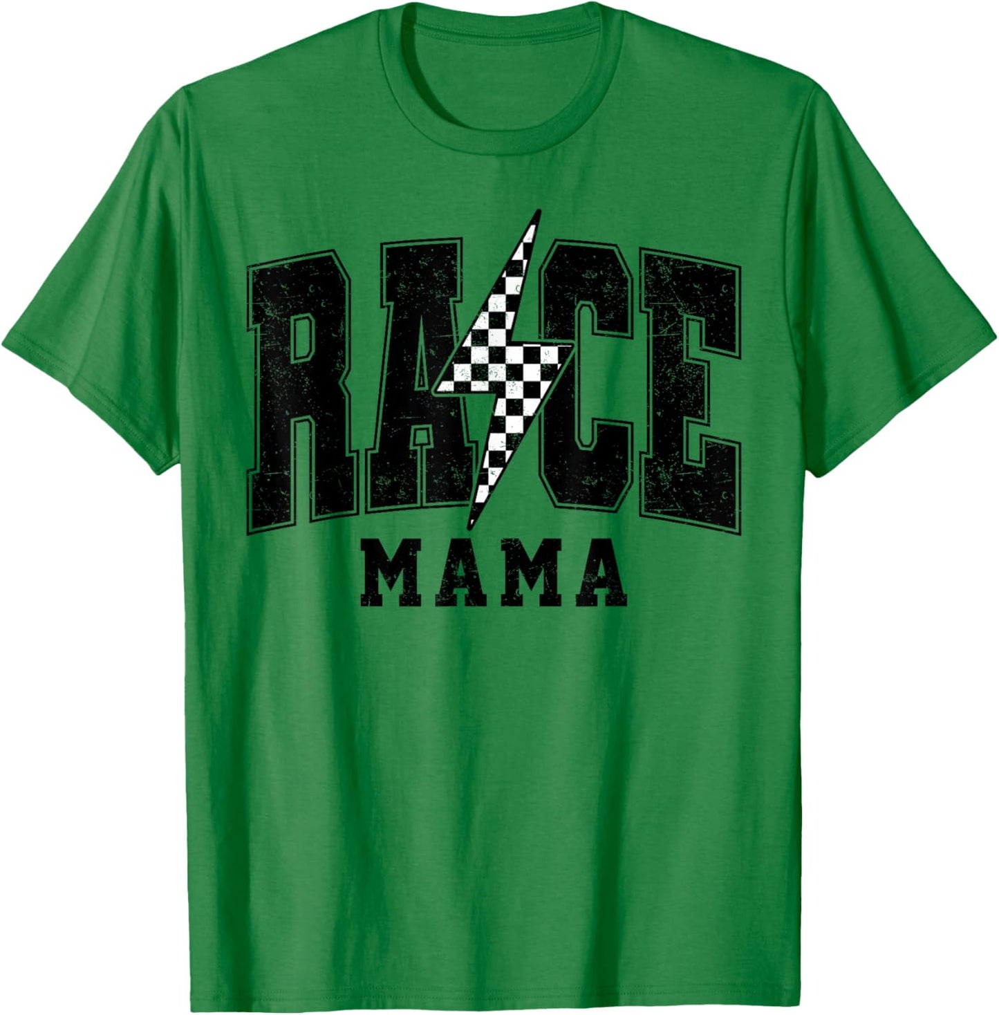 Retro Race Mama Checkered Lightning Car Racing Vibe Matching T-Shirt - T-Shirt | Irish Green