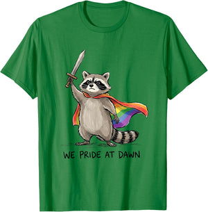 We Pride At Dawn Funny LGBTQ Month Raccoon Rainbow Men Women T-Shirt - T-Shirt | Irish Green