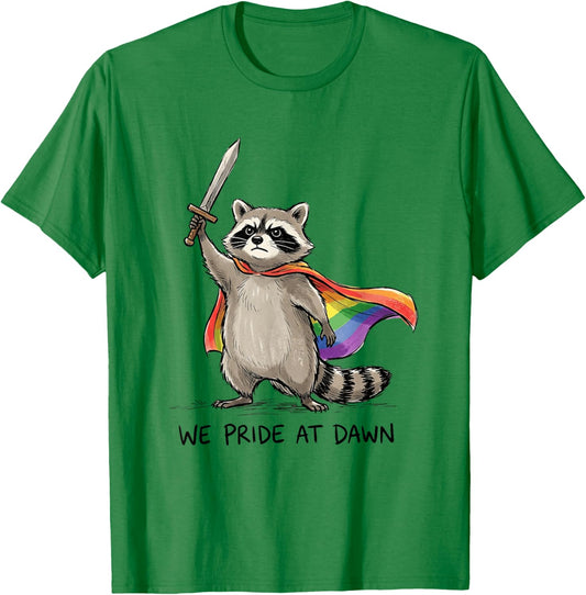 We Pride At Dawn Funny LGBTQ Month Raccoon Rainbow Men Women T-Shirt - T-Shirt | Irish Green