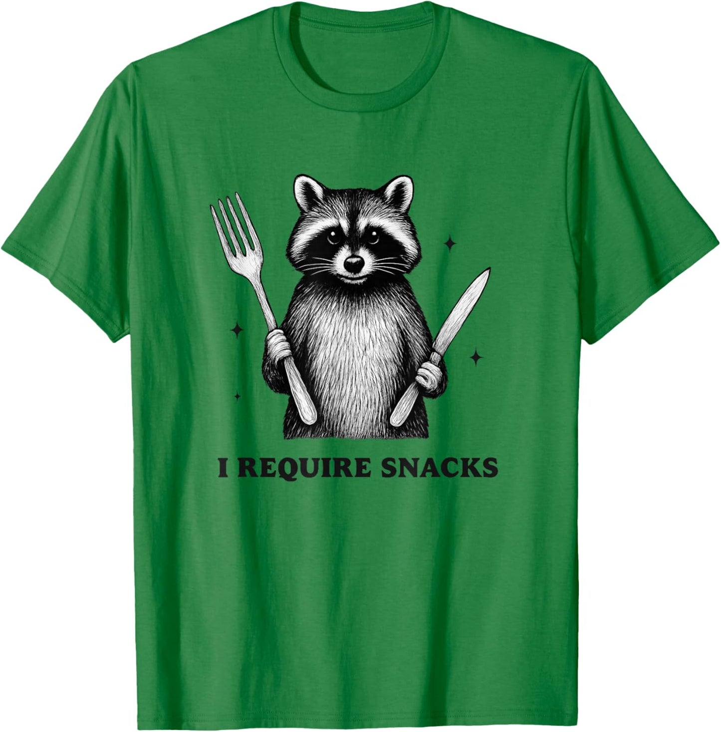 i Require Snacks Raccoon. Funny Animal Humor for Snack Lover T-Shirt - T-Shirt | Irish Green