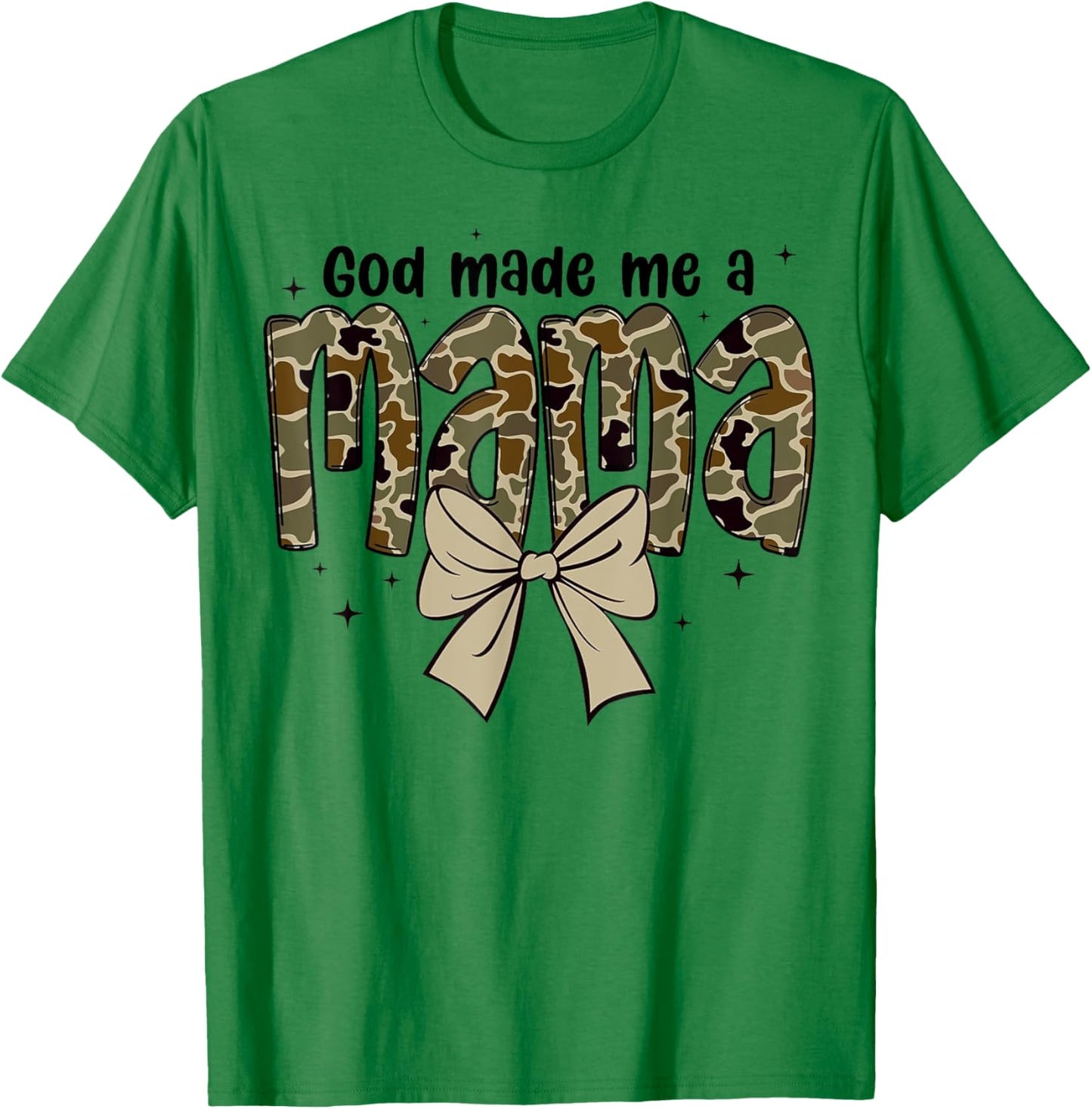 God made me a mama Mother Coquette Duck Camo Bow Retro T-Shirt - T-Shirt | Irish Green