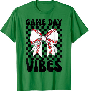 Game Day Vibes Coquette Bow Baseball Mama T-Shirt - T-Shirt | Irish Green