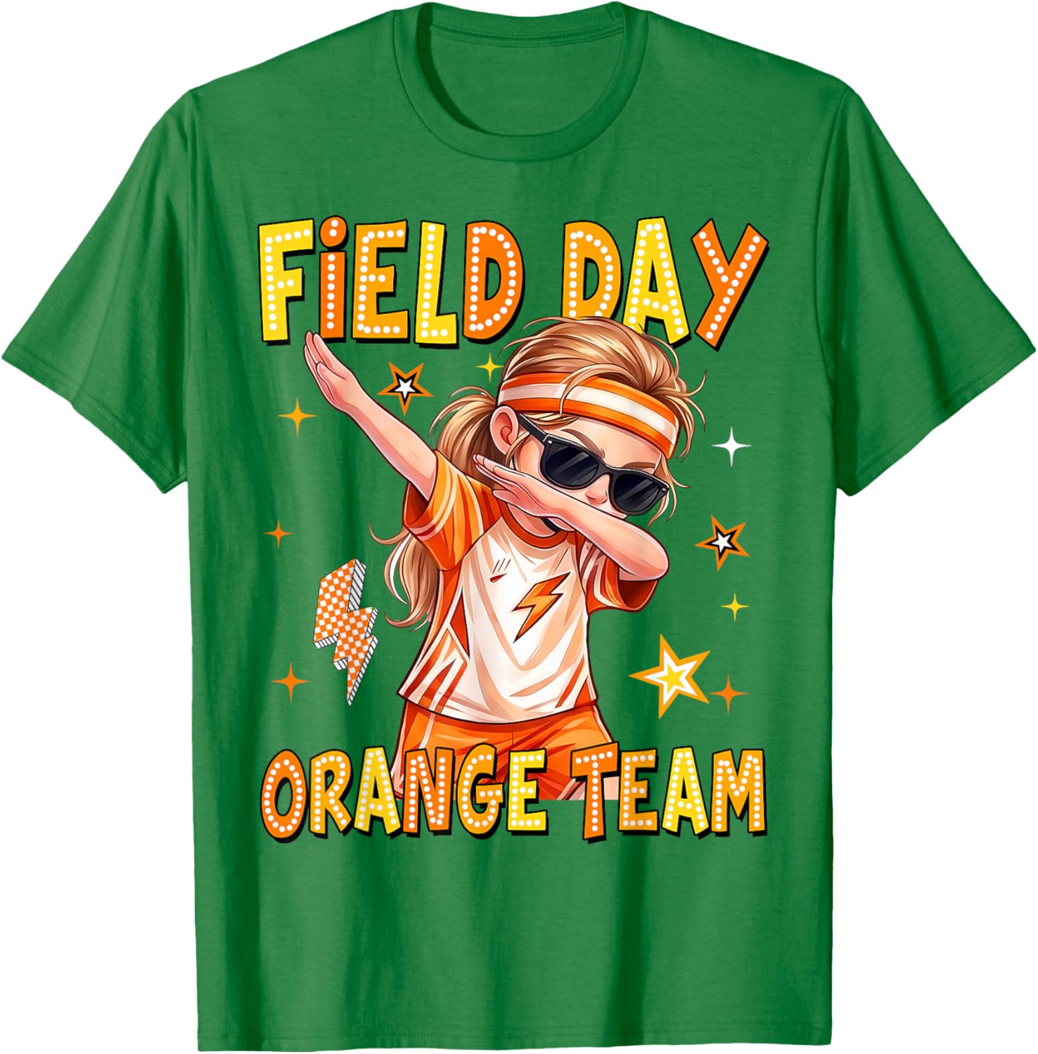Field Day Orange Team Dabbing Girl Kids Games Field Trip Fun T-Shirt - T-Shirt | Irish Green