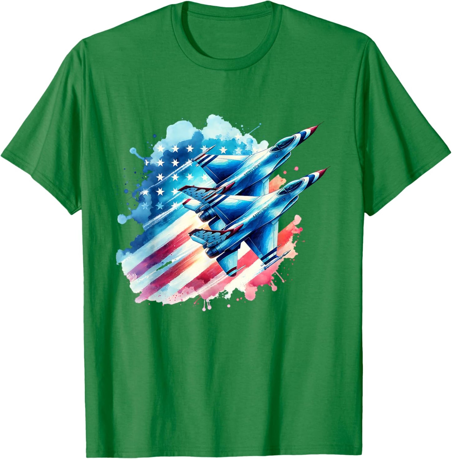 Boys 4th Of July American USA Flag Fighter Jet T-Shirt - T-Shirt | Irish Green