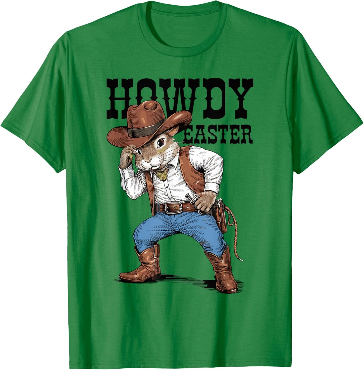 Howdy Easter Funny Cowboy Bunny Happy Easter Western Boy Kid T-Shirt - T-Shirt | Irish Green