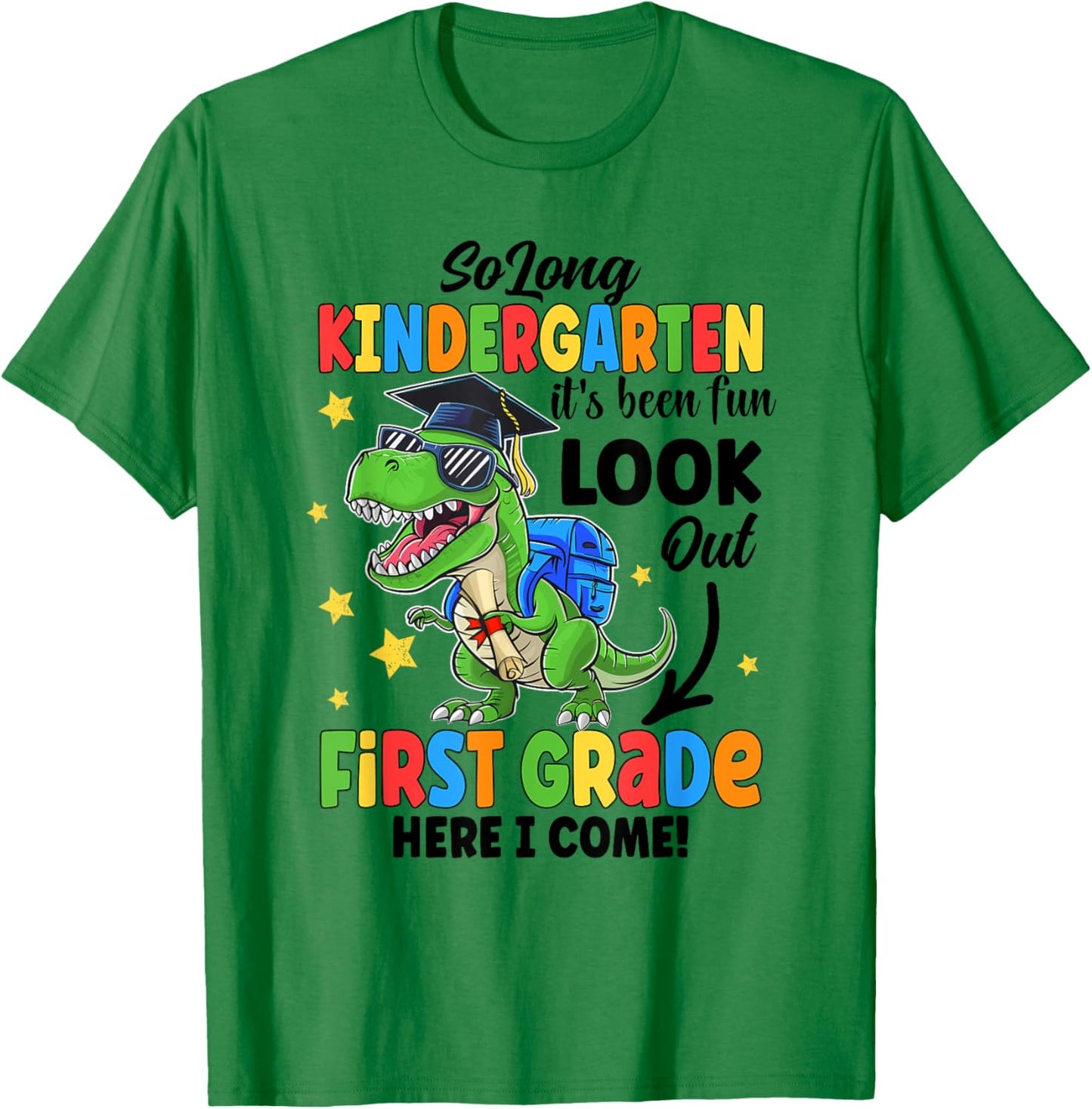 So Long Kindergarten Graduation Class Of 2024 Dinosaur Kids T-Shirt - T-Shirt | Irish Green