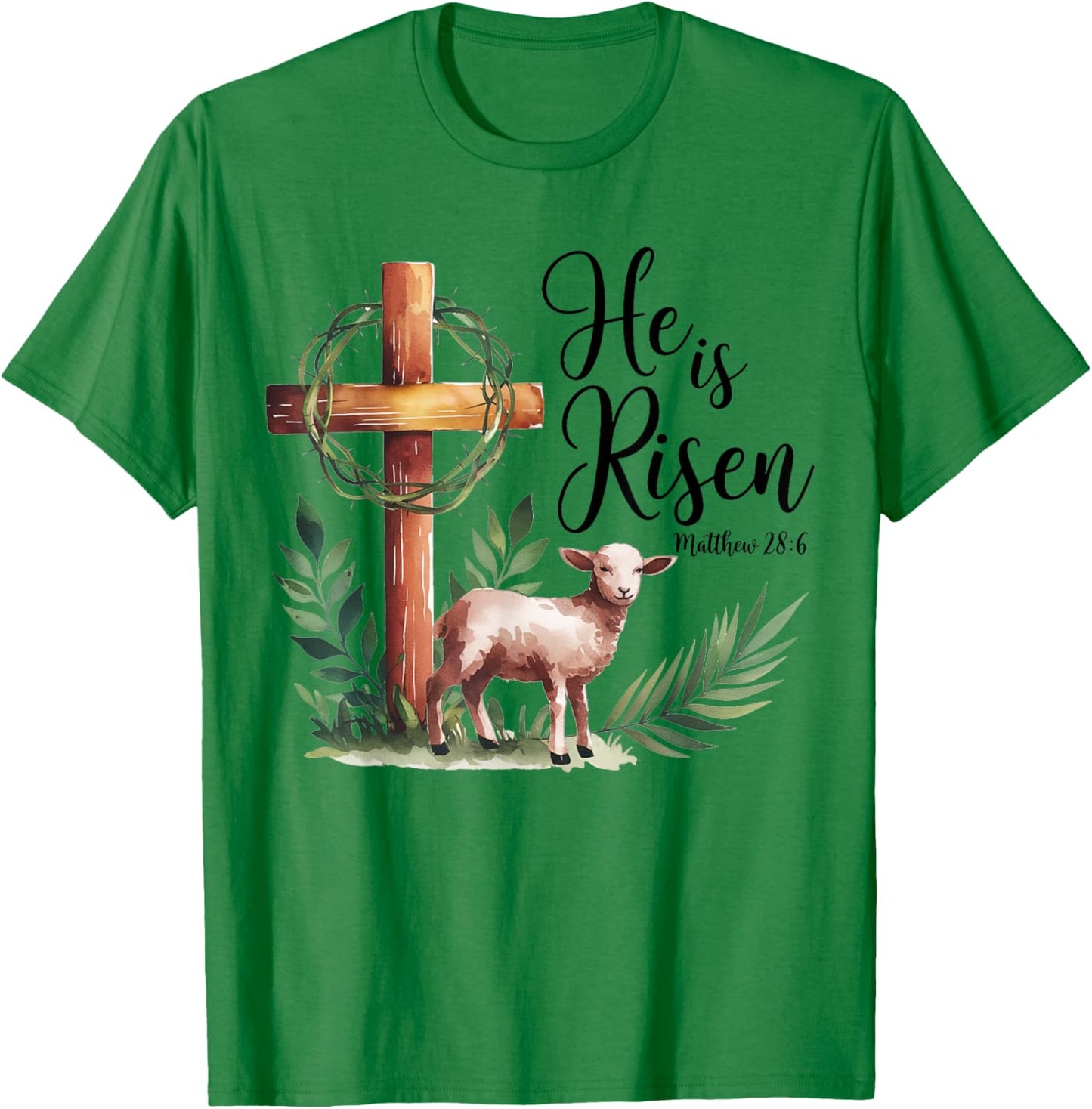 True Easter He is Risen Lamb Crown of Thorn Cross Palm Jesus T-Shirt - T-Shirt | Irish Green
