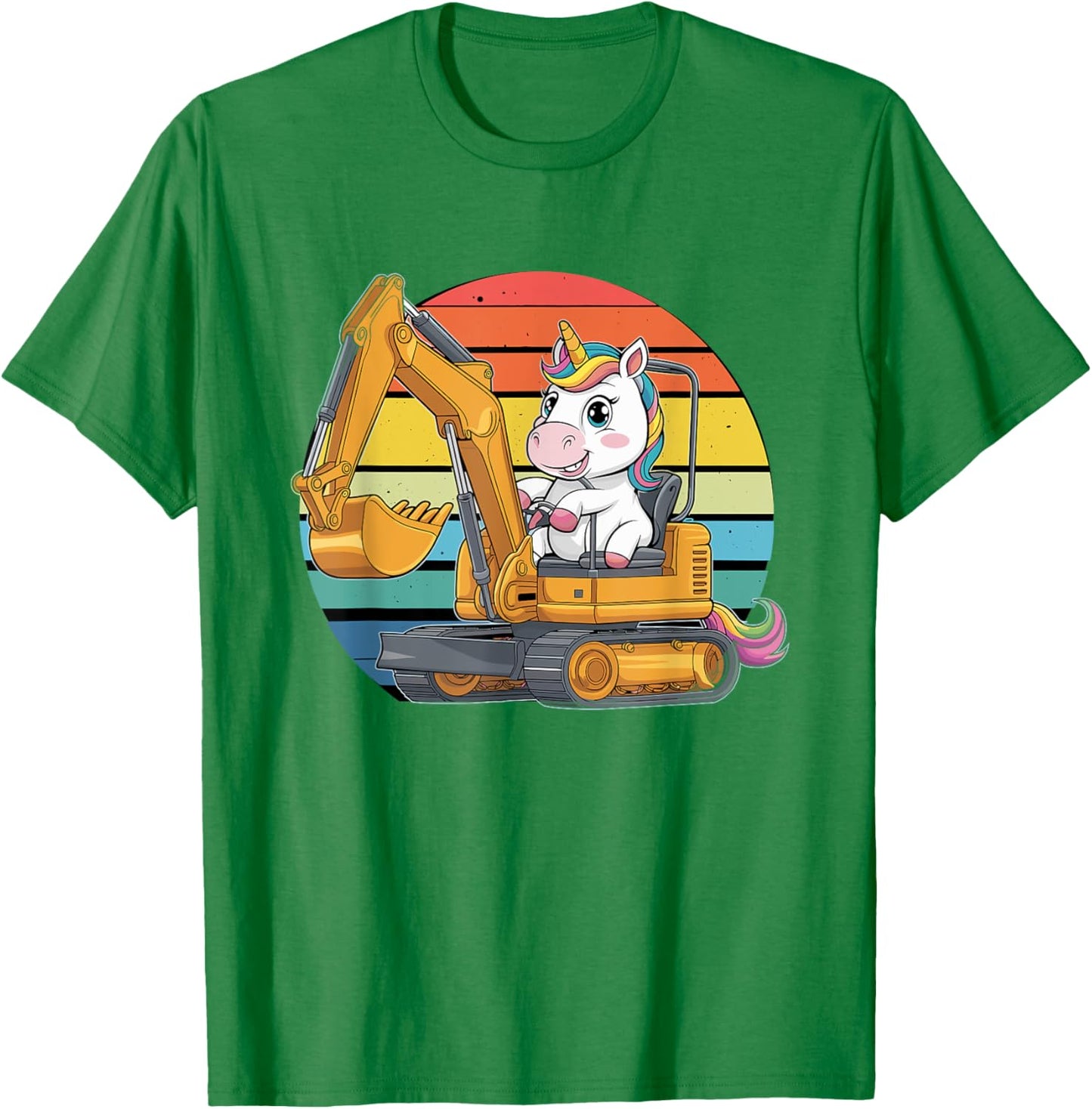 Retro Unicorn Excavator Operator Construction Excavators T-Shirt - T-Shirt | Irish Green