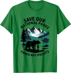 Save Our National Parks Mountain Grizzly Bear T-Shirt - T-Shirt | Irish Green