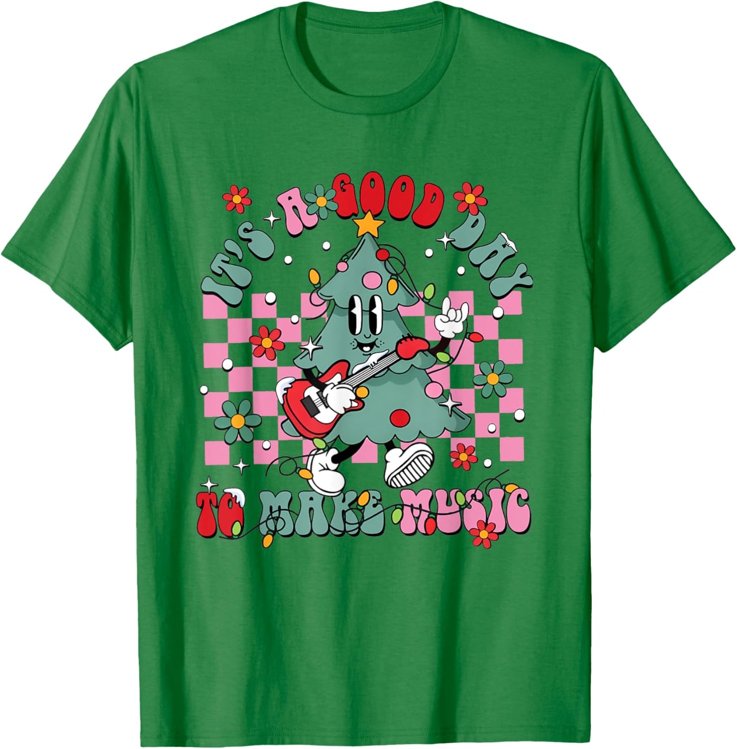 It's A Good Day To Make Music Retro Teacher Christmas Tree T-Shirt - T-Shirt | Irish Green