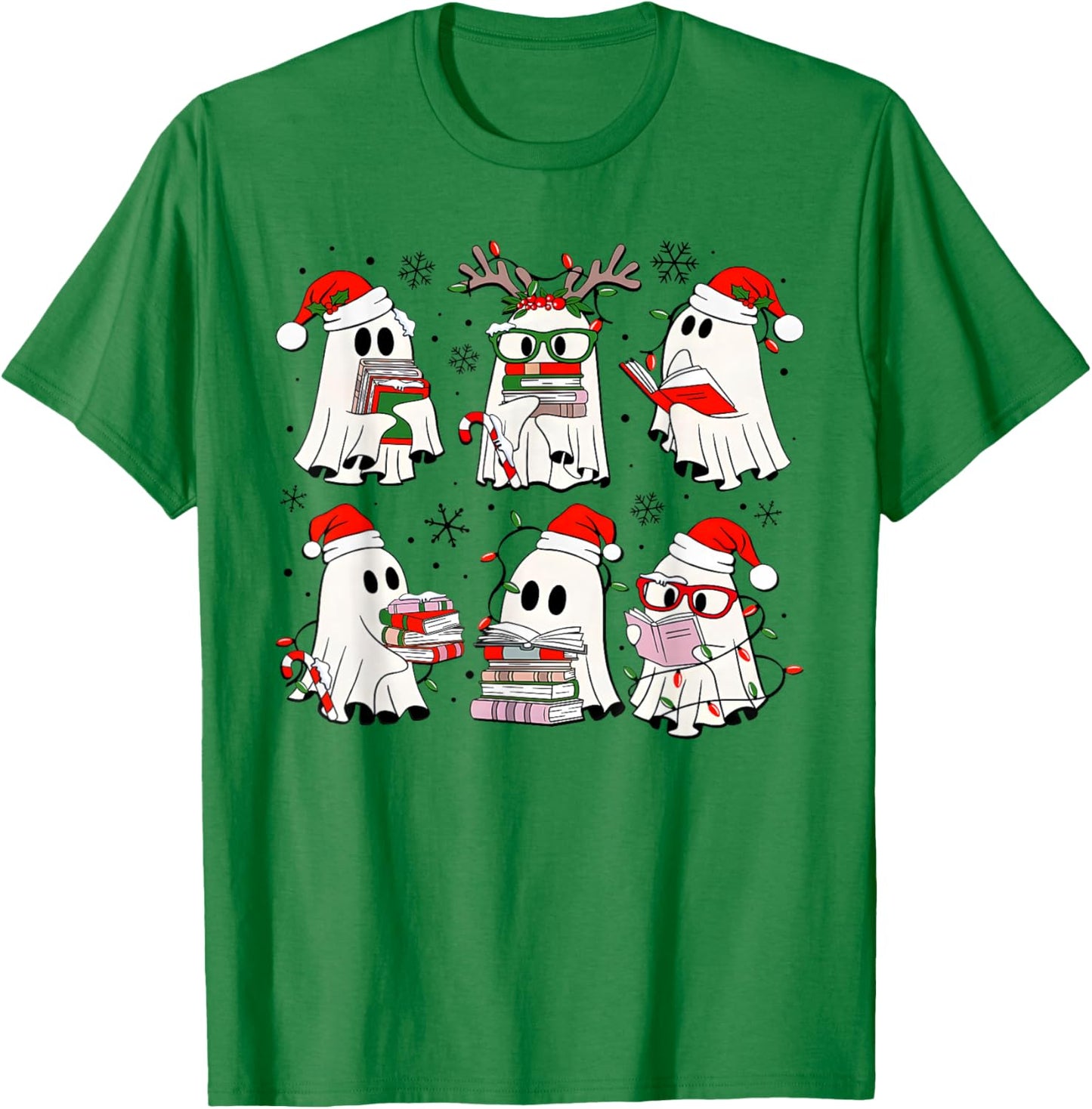 Funny Ghost Book Reading Christmas Books Lover Teacher Kids T-Shirt - T-Shirt | Irish Green