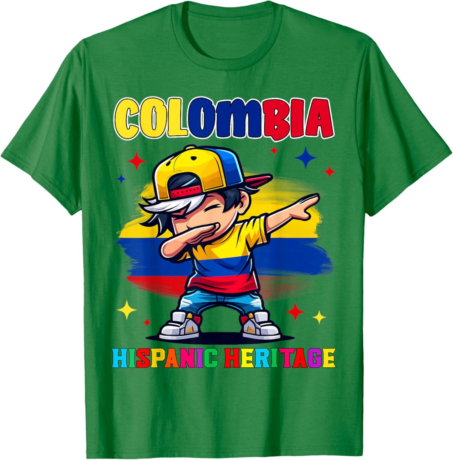 Colombia Dabbing Kid Hispanic Heritage Celebration for Kids T-Shirt - T-Shirt | Irish Green