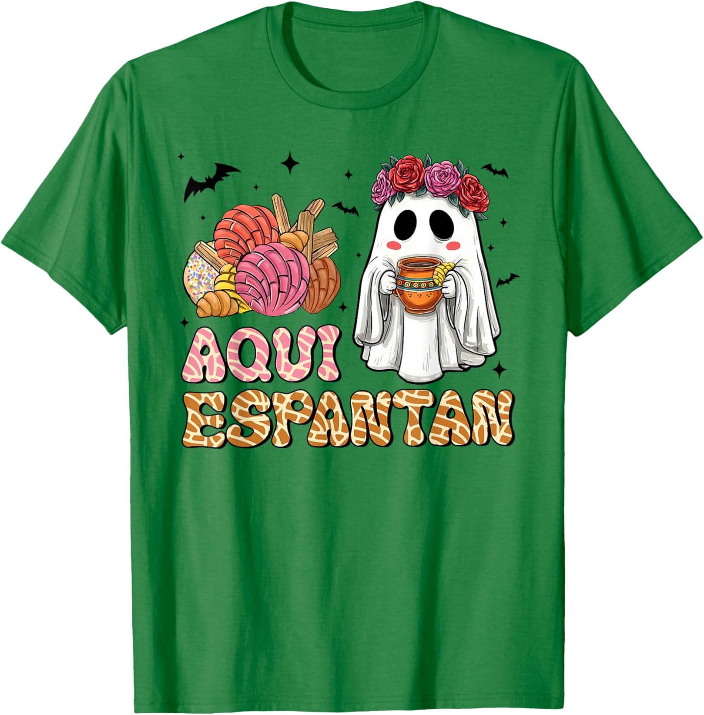 Aqui Espantan Spanish Halloween Mexican Conchas Ghost Women T-Shirt - T-Shirt | Irish Green