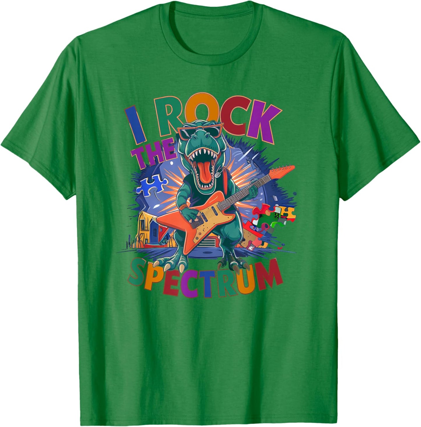 Awesome I ROCK THE SPECTRUM Autism Dad Peace Love T-Shirt - T-Shirt | Irish Green