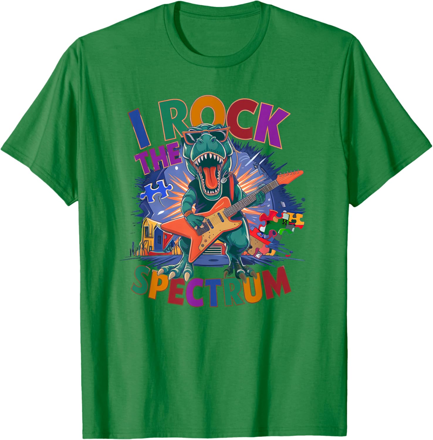 Awesome I ROCK THE SPECTRUM Autism Dad Peace Love T-Shirt - T-Shirt | Irish Green