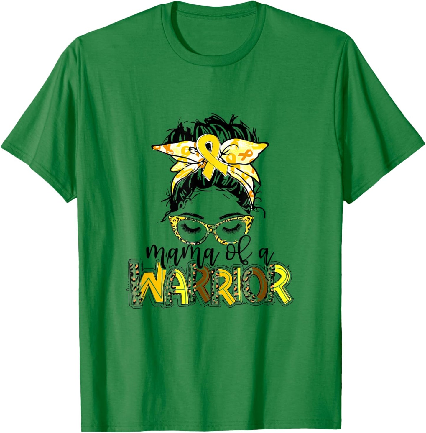 Mama of Warrior Childhood Cancer Ribbon Mom Saying Quote T-Shirt - T-Shirt | Irish Green