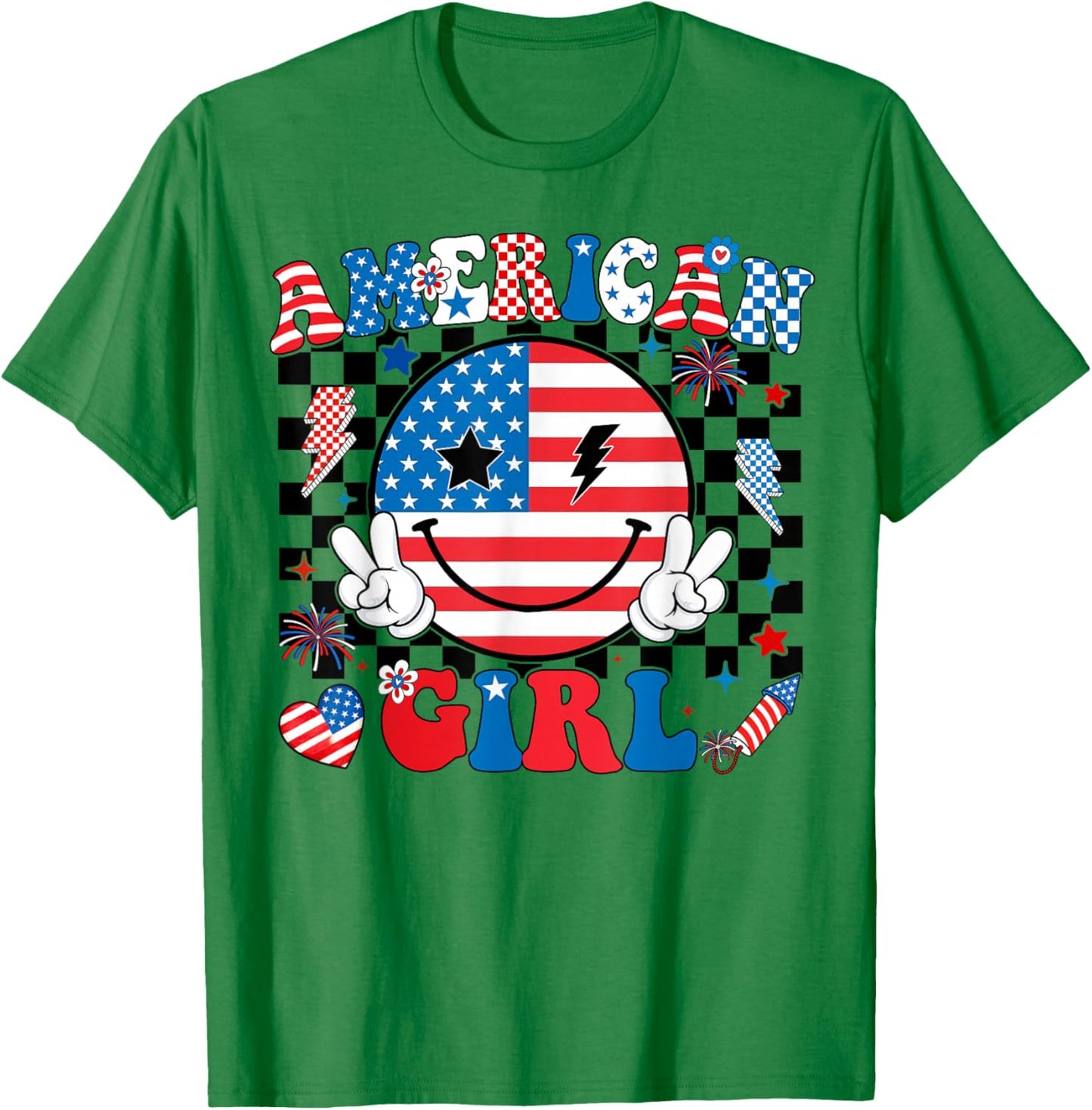 Groovy American Girl Smile Face 4th of July Shirts Women T-Shirt - T-Shirt | Irish Green