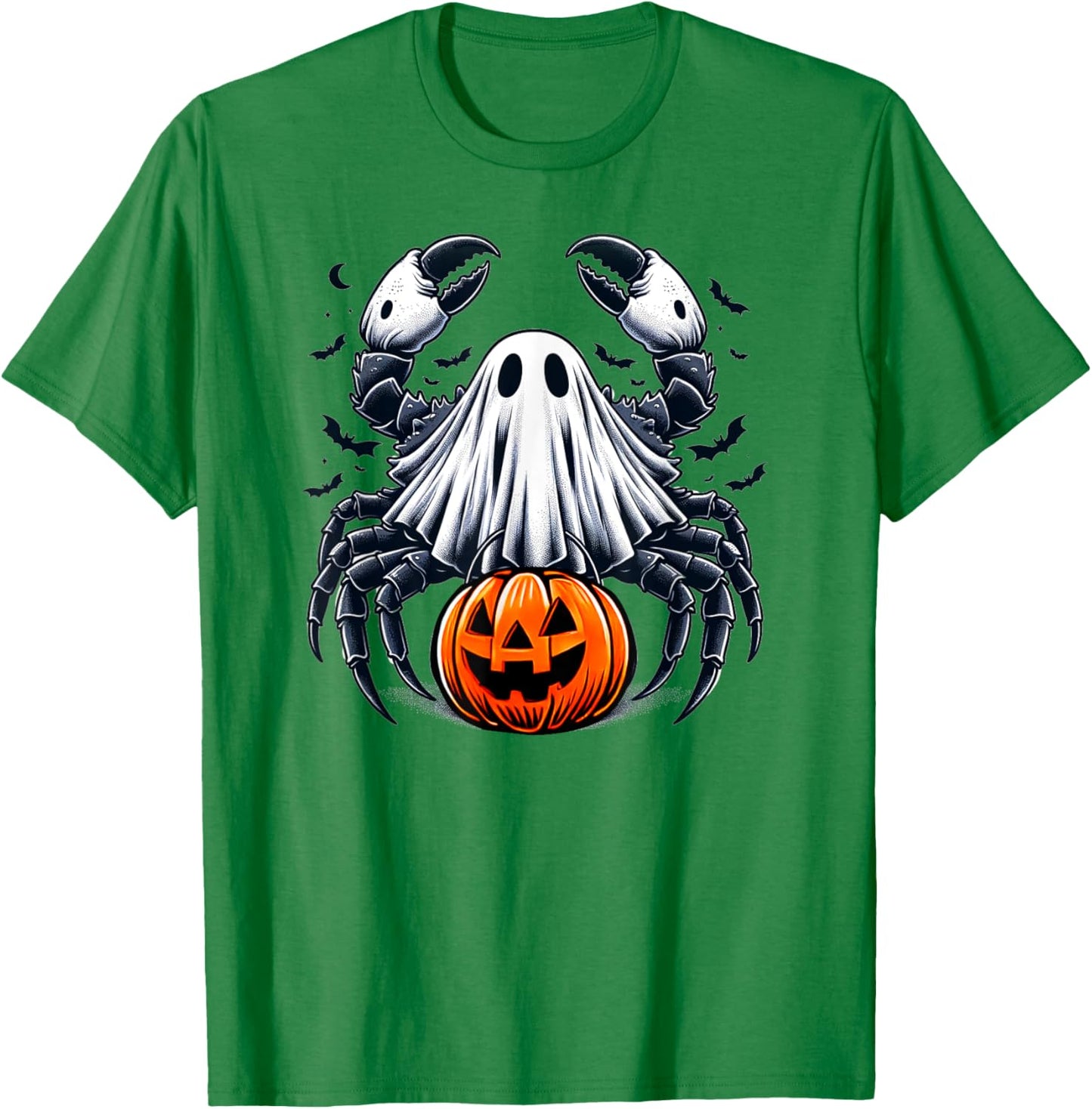Spooky Crab Ghost Halloween Jackolantern Funny Shellfish T-Shirt - T-Shirt | Irish Green