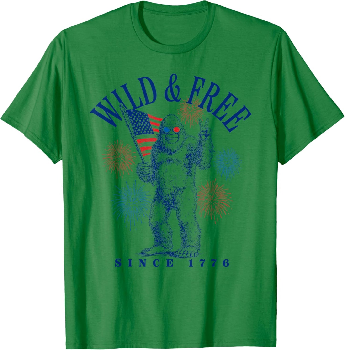 Patriotic Bigfoot Wild and Free Since 1776 T-Shirt - T-Shirt | Irish Green