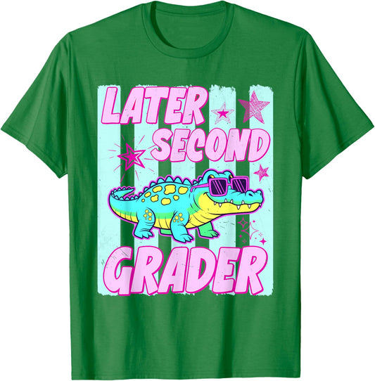 Later Second Grader Alligator Last Day of School Kid Teacher T-Shirt - T-Shirt | Irish Green