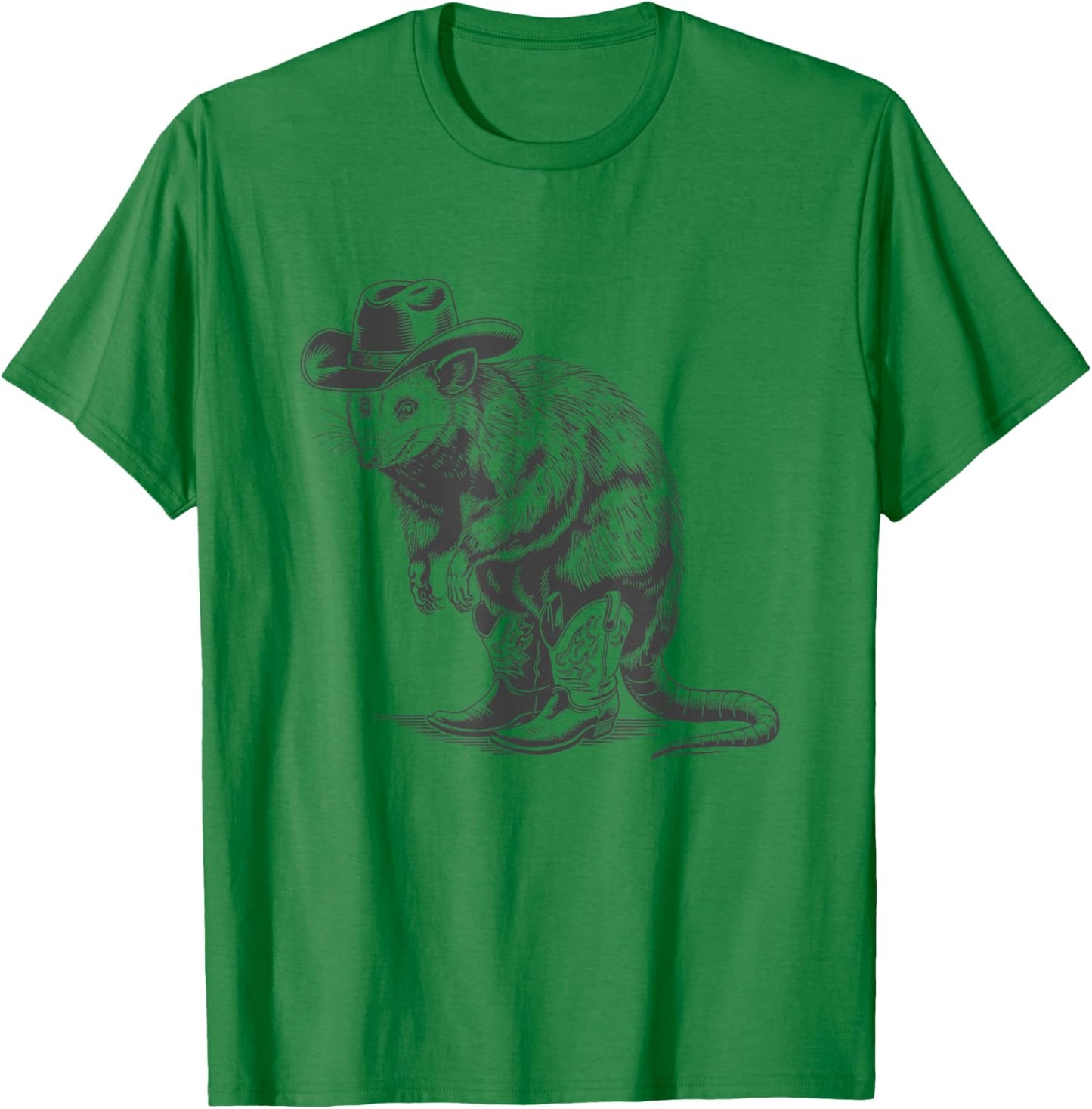 Funny Vintage Meme Humor Vintage Possum Cowboy Cowgirl Western Country Opossum T-Shirt - T-Shirt | Irish Green