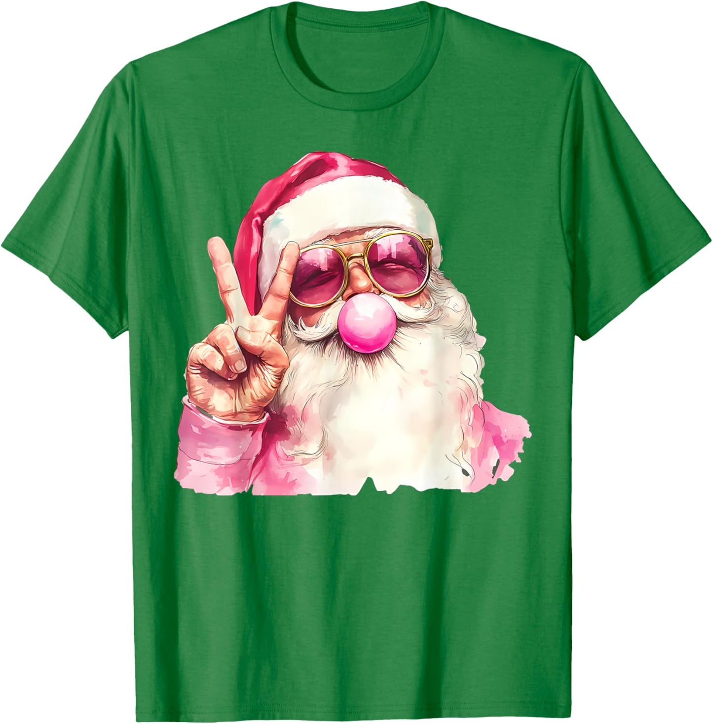 Santa Claus Blowing Bubble Gum Pink Sunglasses Christmas T-Shirt - T-Shirt | Irish Green