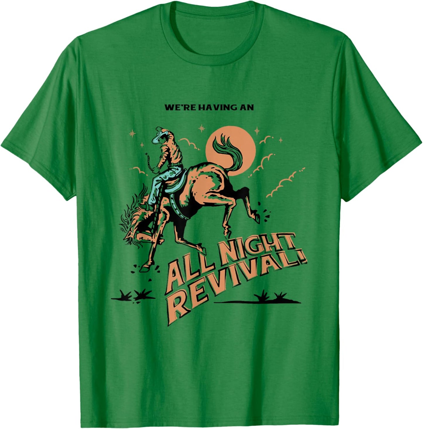 All Night Revival Cowboy Country Retro T-Shirt - T-Shirt | Irish Green