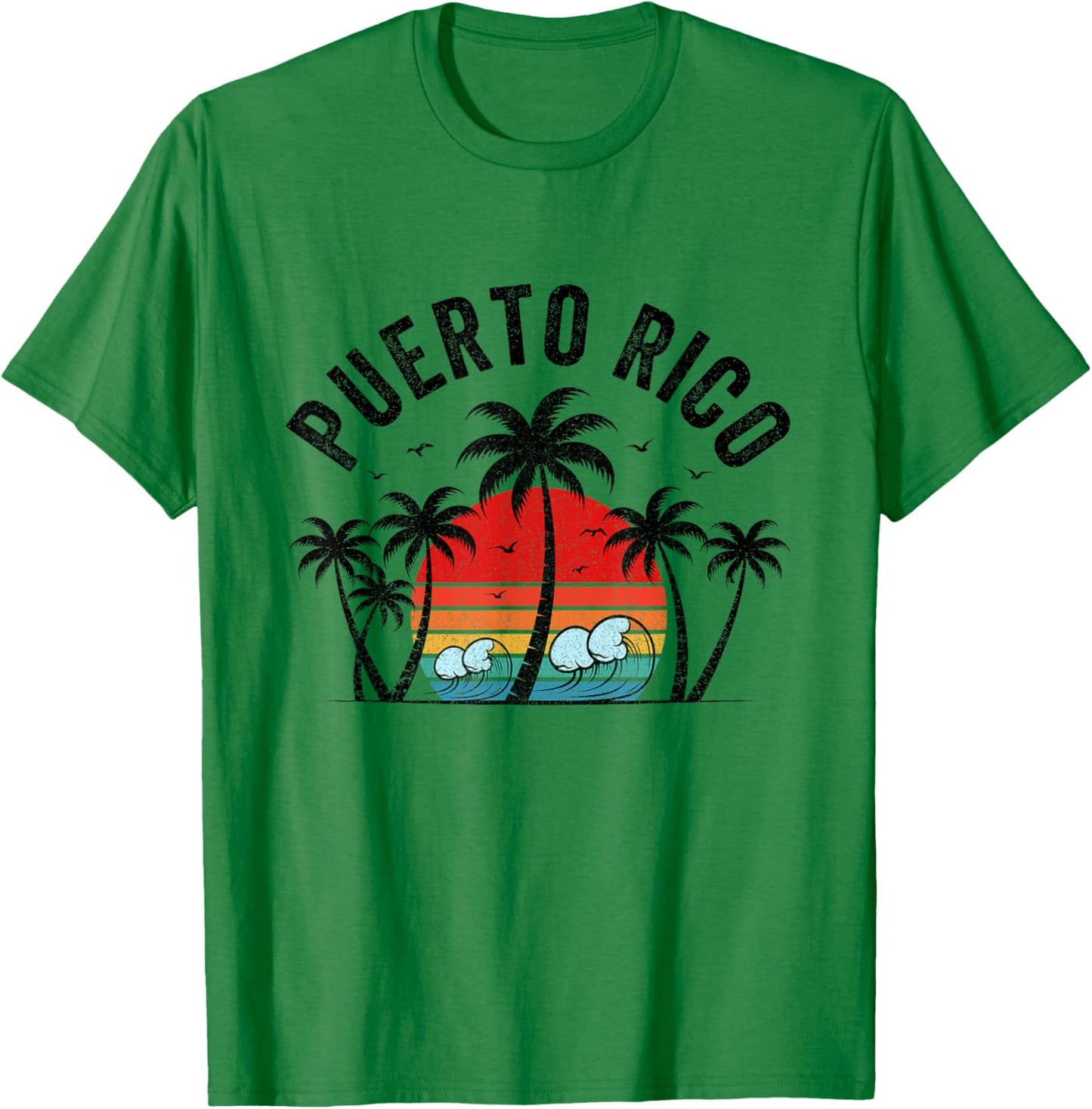 Puerto Rico Beach Sunset Surf Palm Trees Vintage T-Shirt - T-Shirt | Irish Green