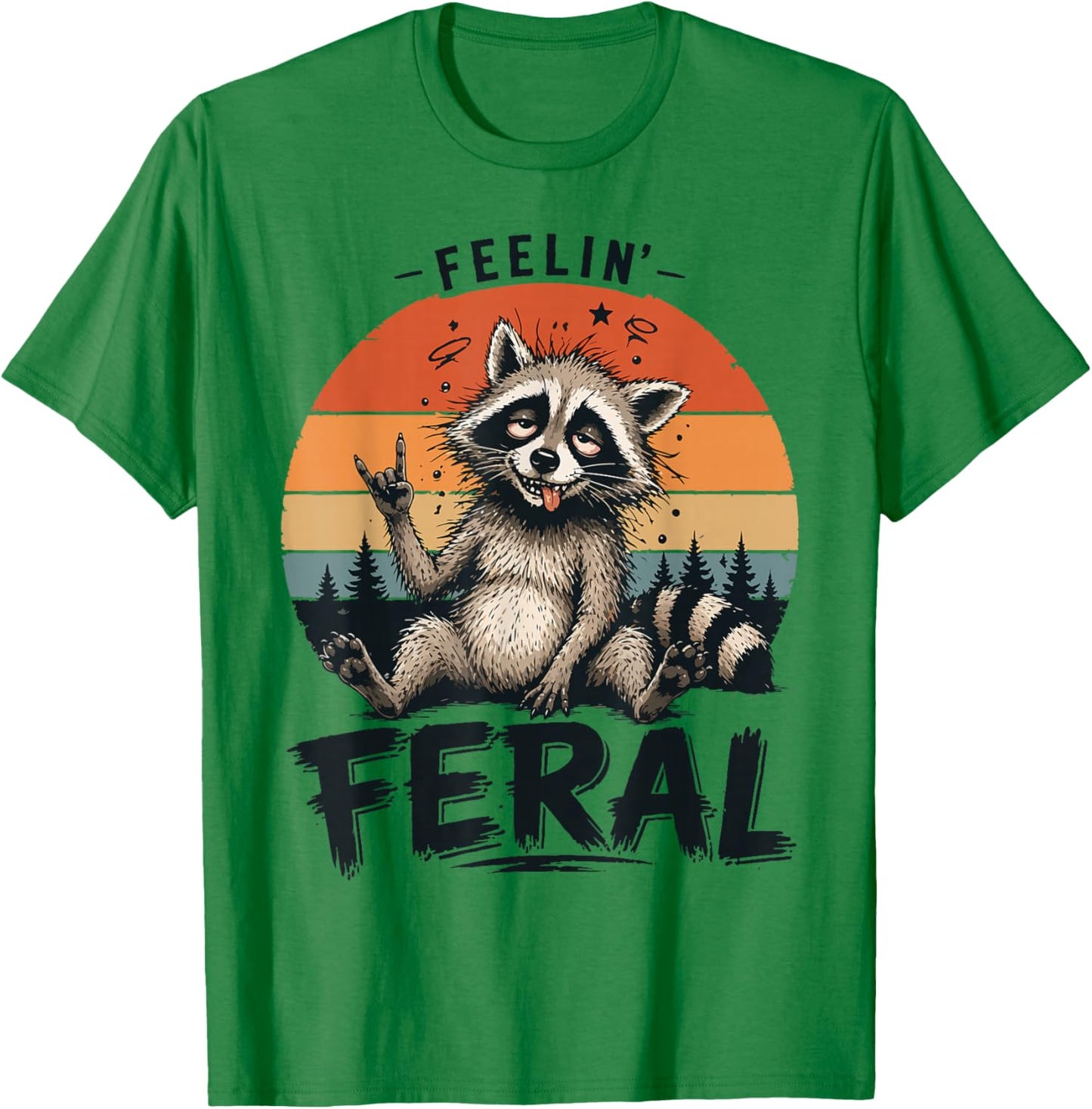 Vintage Feelin Feral Raccoon Men Women Toddler Funny Raccoon T-Shirt - T-Shirt | Irish Green