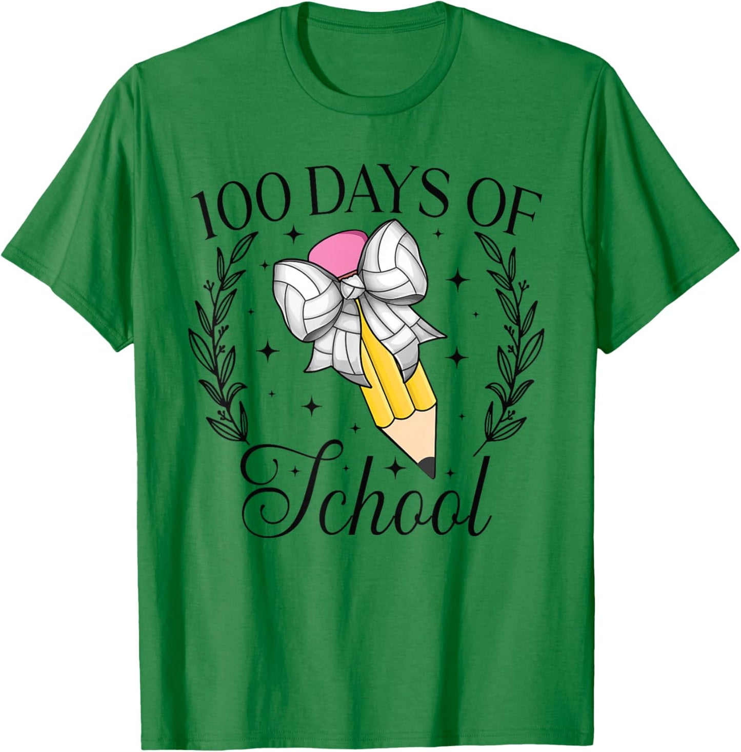 100 Days Of School Volleyball Coquette Pencil Bow 100th Day T-Shirt - T-Shirt | Irish Green