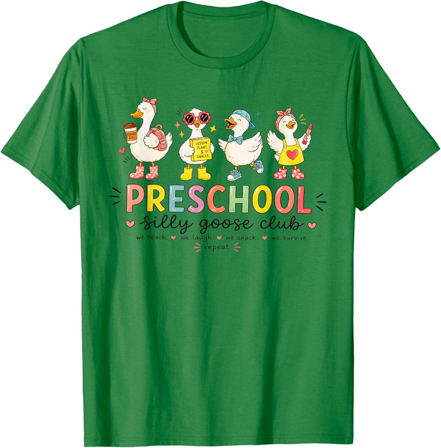 Preschool Goose Silly Teacher Funny Goose Back to School T-Shirt - T-Shirt | Irish Green