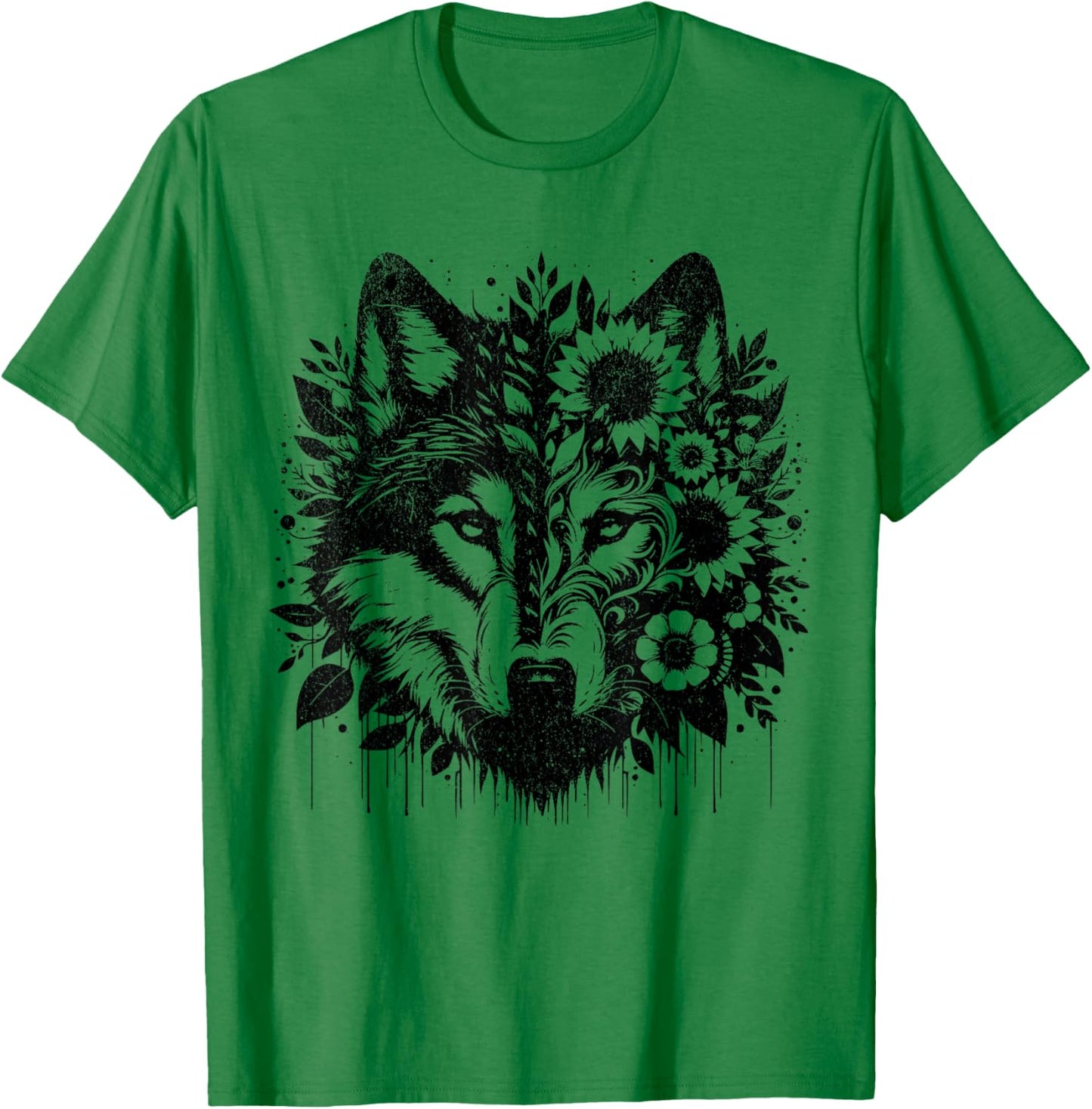 Sunflower Wolf Flowers Wolf Face for Wolves Lover women wolf T-Shirt - T-Shirt | Irish Green