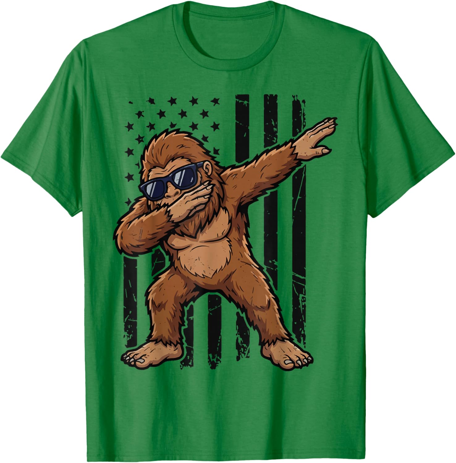 Bigfoot Dabbing USA Flag 4th of July T-Shirt - T-Shirt | Irish Green