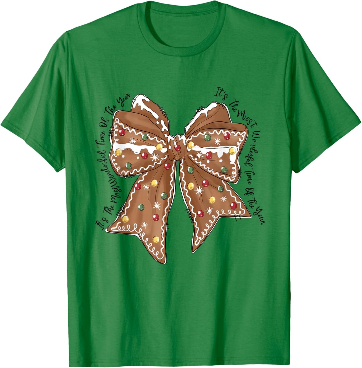 Funny Christmas Outfit Women Kids Christmas Gingerbread Coquette Bow Xmas T-Shirt - T-Shirt | Irish Green