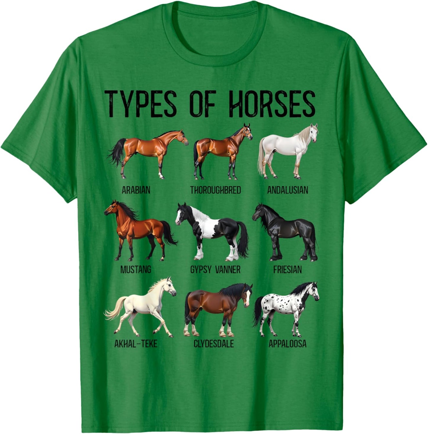 Types of Horses Educational Horse Breeds Boys Girls Kids T-Shirt - T-Shirt | Irish Green